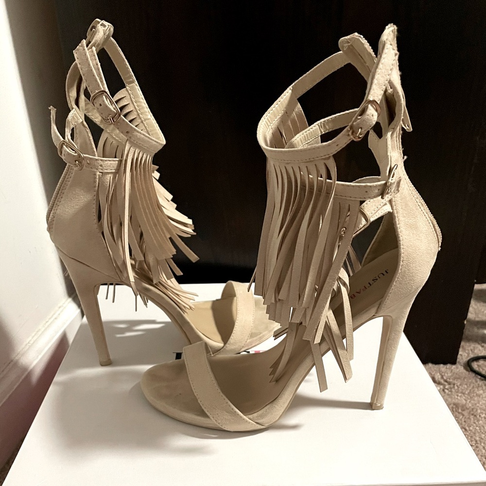 Cream Fringed Heeled Sandals